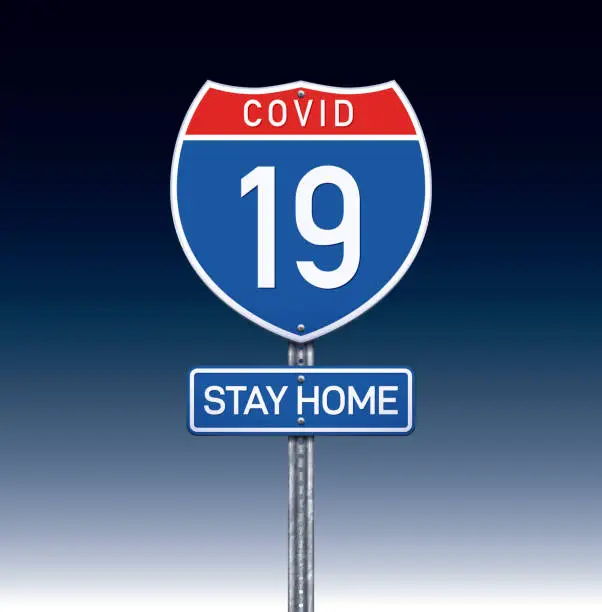 Vector illustration of Interstate COVID-19 USA traffic sign with stay home message