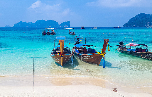In March 2016, longtail boats drivers were waiting for tourists at Koh Phi Phi, Thailand