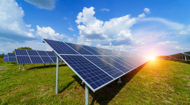 istock Solar panels on the sky background 1219231335