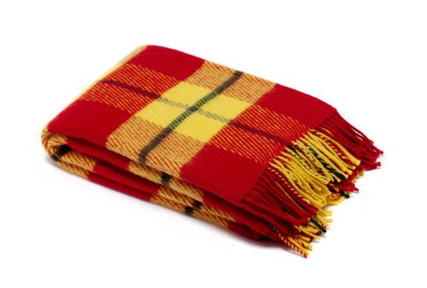 istock Red checkered woolen plaid isolated on white background 1219232150
