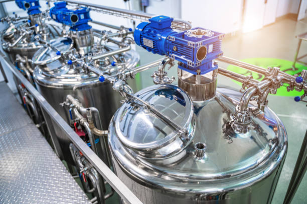 Technological equipment at dairy milk factory. Technological equipment at dairy milk factory. Sterille production. pasteurization stock pictures, royalty-free photos & images