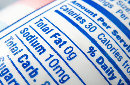 nutritional contents written on label