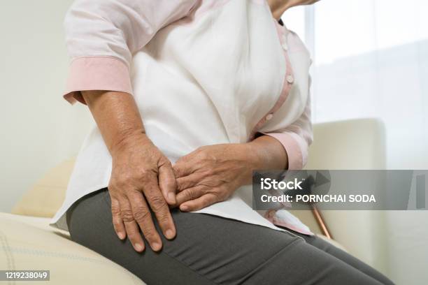 Hüftschmerzen Der Seniorin Zu Hause Gesundheitsproblem Des Seniorkonzepts Stockfoto und mehr Bilder von Hüfte