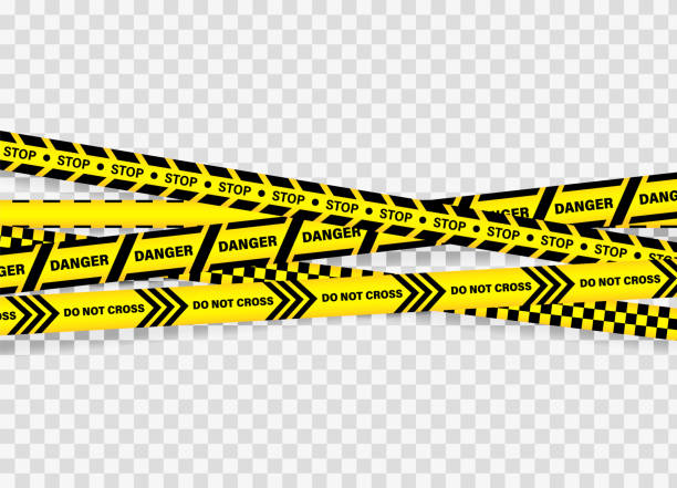 istock Caution tapes are intertwined. Yellow ribbons. Warning tapes. Signs of danger. Vector illustration flat design. 1219241386