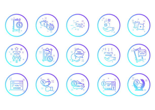 illustrations, cliparts, dessins animés et icônes de icônes de paris sportifs. icônes gagnantes. mettez des jetons, jouez aux dés, placez les paris en ligne. symboles de la victoire des gens et des paris sportifs. victoire en litige. illustration vectorielle eps10 - silhouette poker computer icon symbol