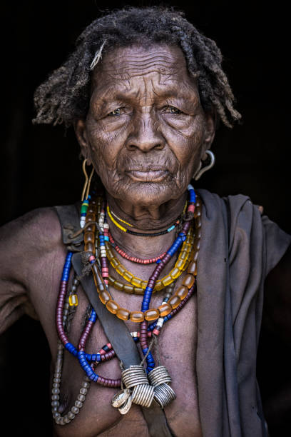 Old woman from Arbore tribe (Africa) Omo Valley, Ethiopia- March 19 2019: Portrait of an old woman from the Arbore tribe, Omo valley, Ethiopia. ancient ethiopia stock pictures, royalty-free photos & images