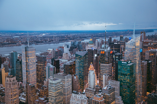 New York, USA. February, 2017. View from the Empire State Building. Sunset in NYC.