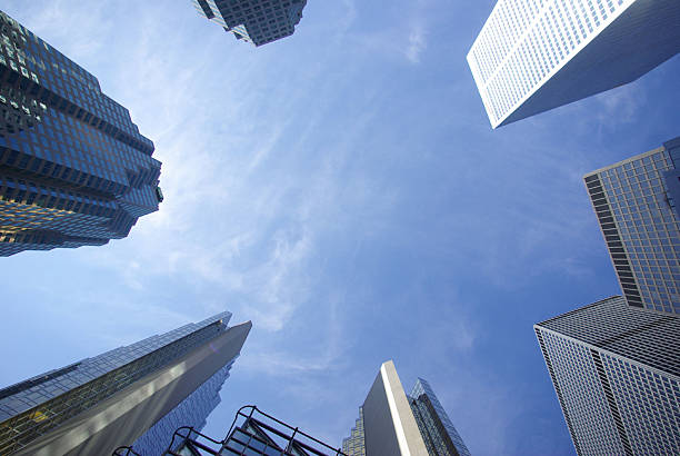 A picture of the CN Tower and nearby buildings in the financial district of Toronto.
