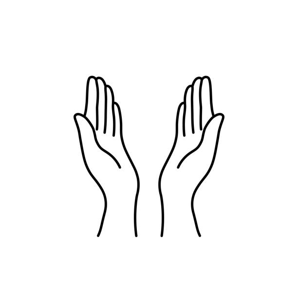 cienka linia modlitwa ręce czarna ikona - human hand god applauding praying stock illustrations