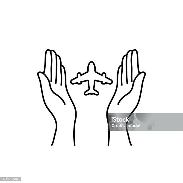 Thin Line Woman Hands With Plane Stock Illustration - Download Image Now -  Airplane, Hand, Leaving - iStock