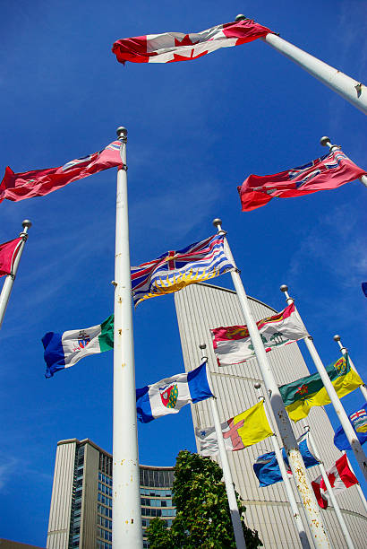 istock downtown toronto business district with various country flags 121924646