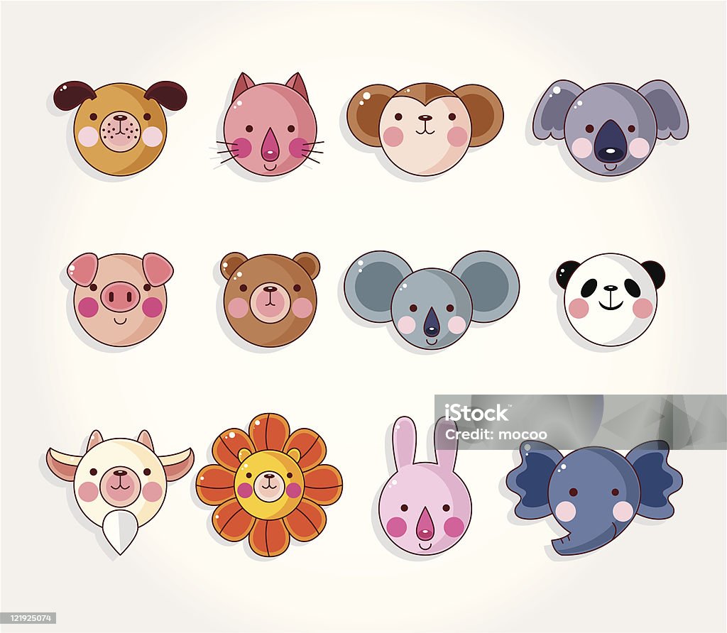 Cartoon Animal Face Icon Set Stock Illustration - Download Image Now -  Animal, Animal Body Part, Animal Head - iStock