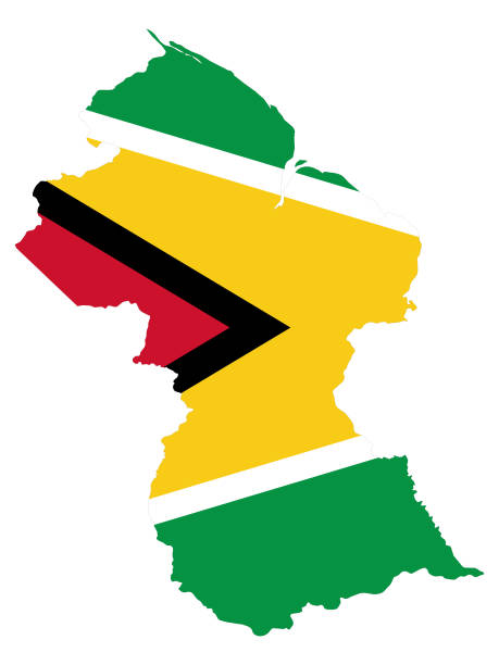 karte von guyana mit nationalflagge - flag of guyana stock-grafiken, -clipart, -cartoons und -symbole