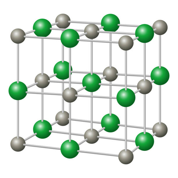 ilustrações de stock, clip art, desenhos animados e ícones de sodium chloride, nacl crystal structure over white - atom science symbol molecule