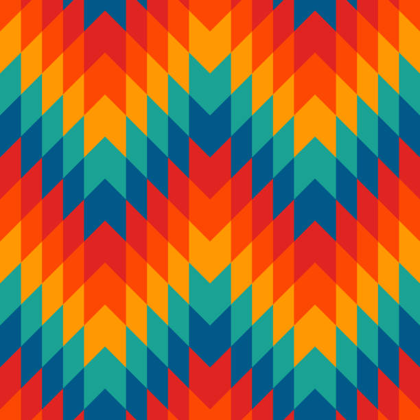 셰브론 라인이 있는 에스닉 스타일의 매끄러운 패턴. 아메리카 원주민 장식 배경입니다. 부족 모티브. 다채로운 모자이크 - rug stock illustrations