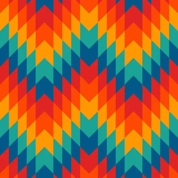 Vector illustration of Ethnic style seamless pattern with chevron lines. Native americans ornamental background. Tribal motif. Colorful mosaic