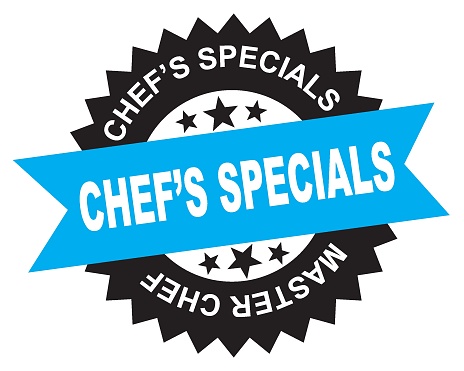 Chef's specials sign. special round label of chef. Chef's Specials Tag