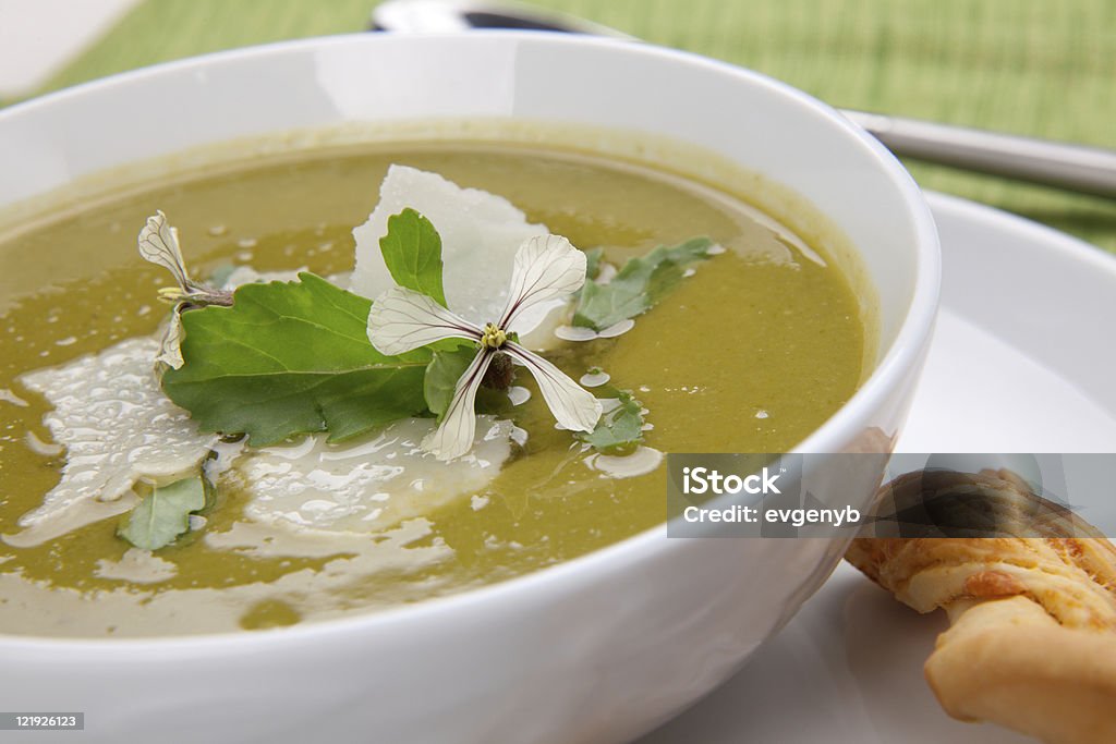 Pea And Rocket Soup  Appetizer Stock Photo