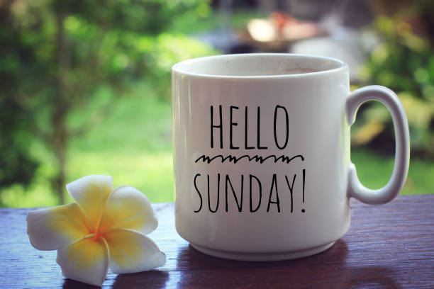 istock Sunday Coffee with text greeting on it - Hello Sunday! 1219263426
