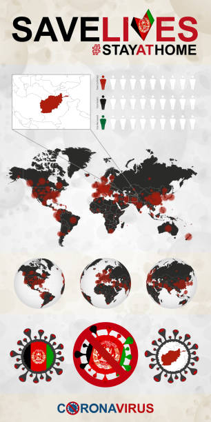 istock Infographic about Coronavirus in Afghanistan - Stay at Home, Save Lives. Afghanistan Flag and Map 1219264886