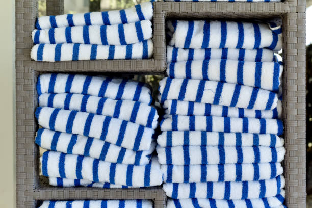 istock Striped Towels Folded on a Shelf 1219267272