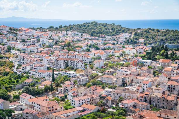 istock Red Roof Top Buildings and Ocean 1219269087