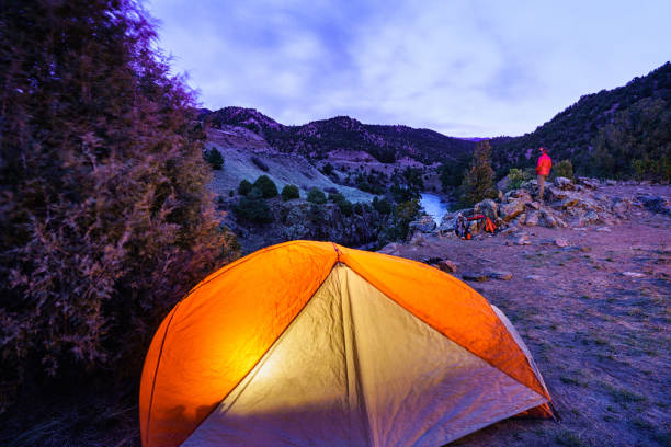 istock Tent Glowing at Night Atop Canyon Rim 1219272298