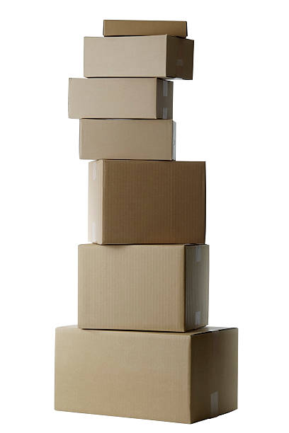 istock Isolated shot of stacked blank cardboard box on white background 121928470