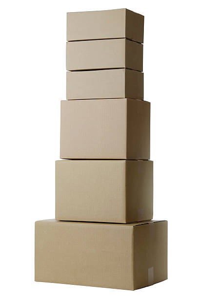 istock Isolated shot of stacked blank cardboard box on white background 121928520