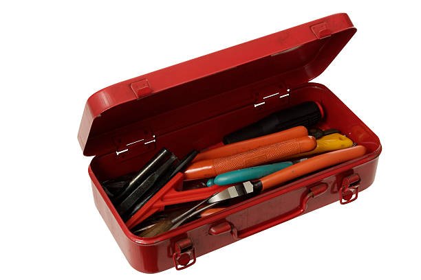 istock Isolated shot of opened red toolbox on white background 121928561