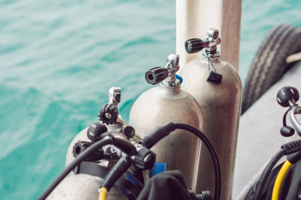 istock scuba compressed air tank on boat. Ready for diving 1219285991