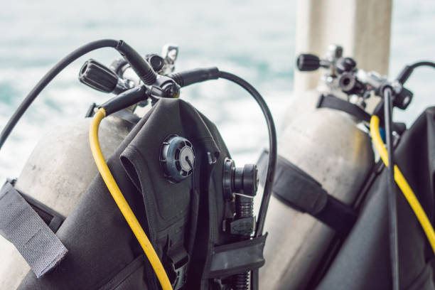istock scuba compressed air tank on boat. Ready for diving 1219285999