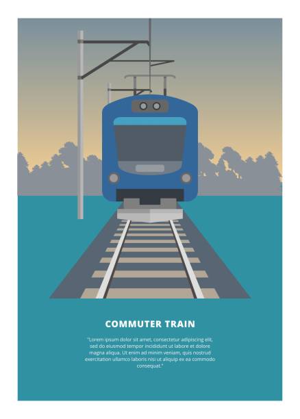 Traveling by electric commuter train. Simple flat illustration simple illustration of electric commuter train. train vehicle front view stock illustrations