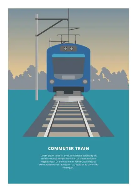 Vector illustration of Traveling by electric commuter train. Simple flat illustration