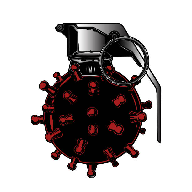 illustrations, cliparts, dessins animés et icônes de silhouette noire de grenade à main. explosif de l’armée. icône d’arme. objet isolé militaire. illustration de vecteur. grenade virale. covid 19 virus. - hand grenade explosive bomb war