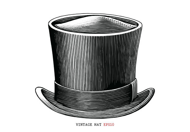 Vintage hat  hand draw engraving style black and white clipart isolated on white background Vintage hat  hand draw engraving style black and white clipart isolated on white background flat cap stock illustrations