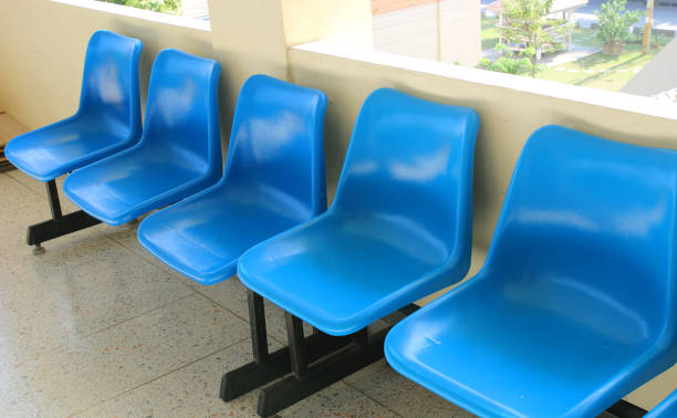 istock Plastic chairs that lay in front of the building's room. 1219300564