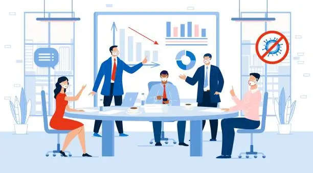 Vector illustration of Business Meeting Profit Loss Discussion in Office