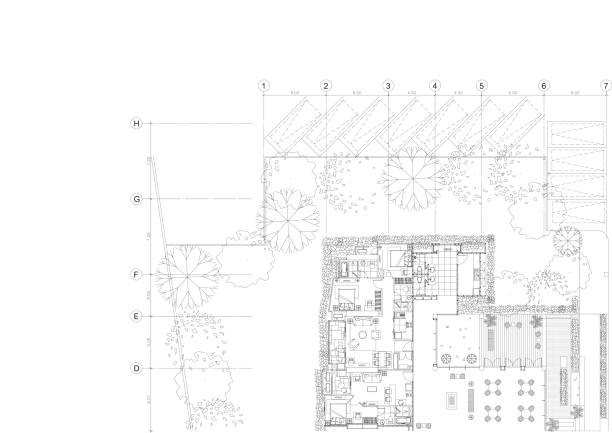 top-ansicht der set-möbel-elemente umriss-symbol für schlafzimmer, küche, bad, esszimmer und wohnzimmer. innen-icon-bett, stuhl, tisch und sofa. - blueprint architecture plan office stock-grafiken, -clipart, -cartoons und -symbole