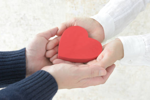 istock Heart object covered by male and female hands 1219312933