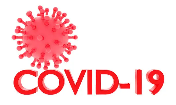 Coronavirus. Red word COVID-19 isolated o white background. 3d rendering