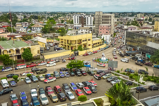 Panoramic of a square with cars in the African city of Libreville, capital of Gabon