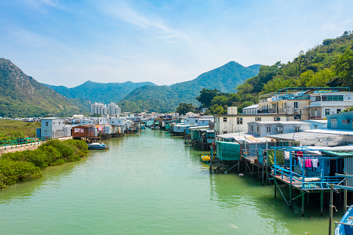 Tai O fishing village, on the western side of Lantau Island in Hong Kong. Tai O is a tourist spot for its canals and wooden stilt houses.