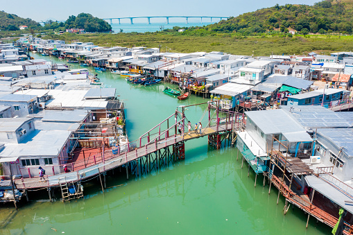 Tai O fishing village, on the western side of Lantau Island in Hong Kong. Tai O is a tourist spot for its canals and wooden stilt houses.