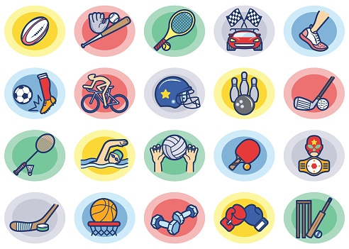 Various Sports multi color Icons/Clip Arts vector illustration for various uses Easy resize. All objects is layered. Vector EPS file and image jpeg full HD.