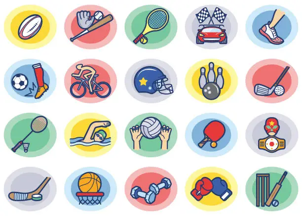 Vector illustration of Sport 03 Color Icons Set Clip Art stock illustration