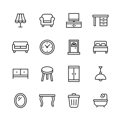 16 Furniture Outline Icons.