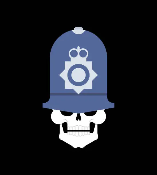 Vector illustration of Skull in British policeman cap. British police skeleton head