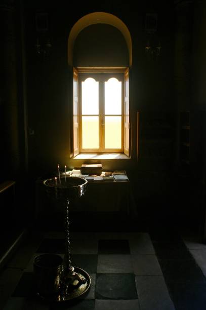 istock Interior view of Catholic church in Greece. 1219326620