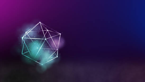 3D render, geometric neon color vibrant ultraviolet led light spinning background with copy space, IOT internet of thing smart digital technology futuristic abstract background